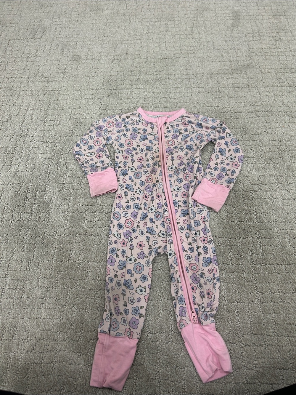 Pink Floral Zip-Front Kids Footed One-Piece